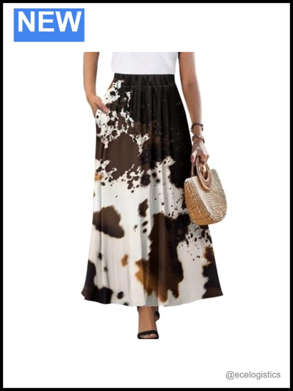 Flowy Maxi Skirt with Pockets Pleated High Waisted A-Line Midi Long